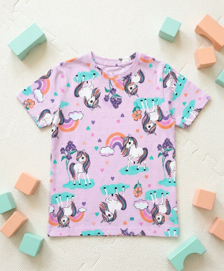 Unicorn Heart Girls Short Sleeves T-Shirt - Pink