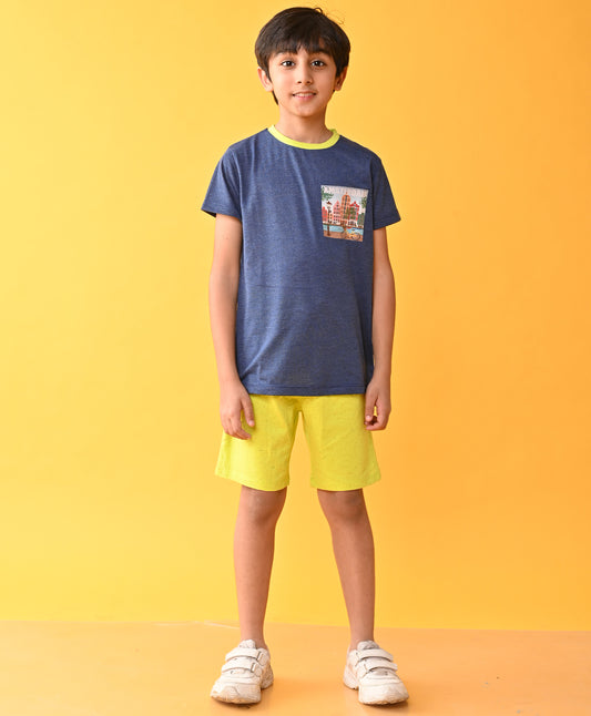 AMSTERDAM BLUE LIME SUMMER SHORTS SET - BLUE/LIME