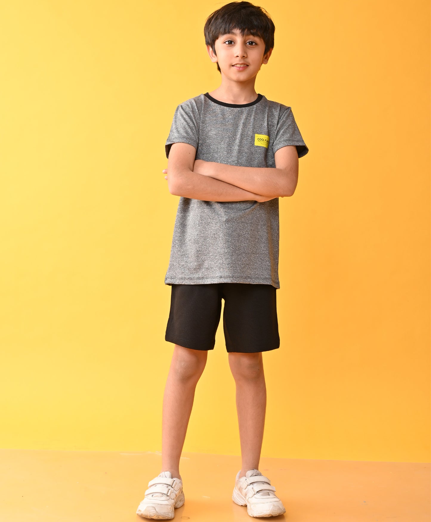COOL PLANS BLACK MELANGE SPORTY BLACK STRIPED SHORTS SET - BLACK