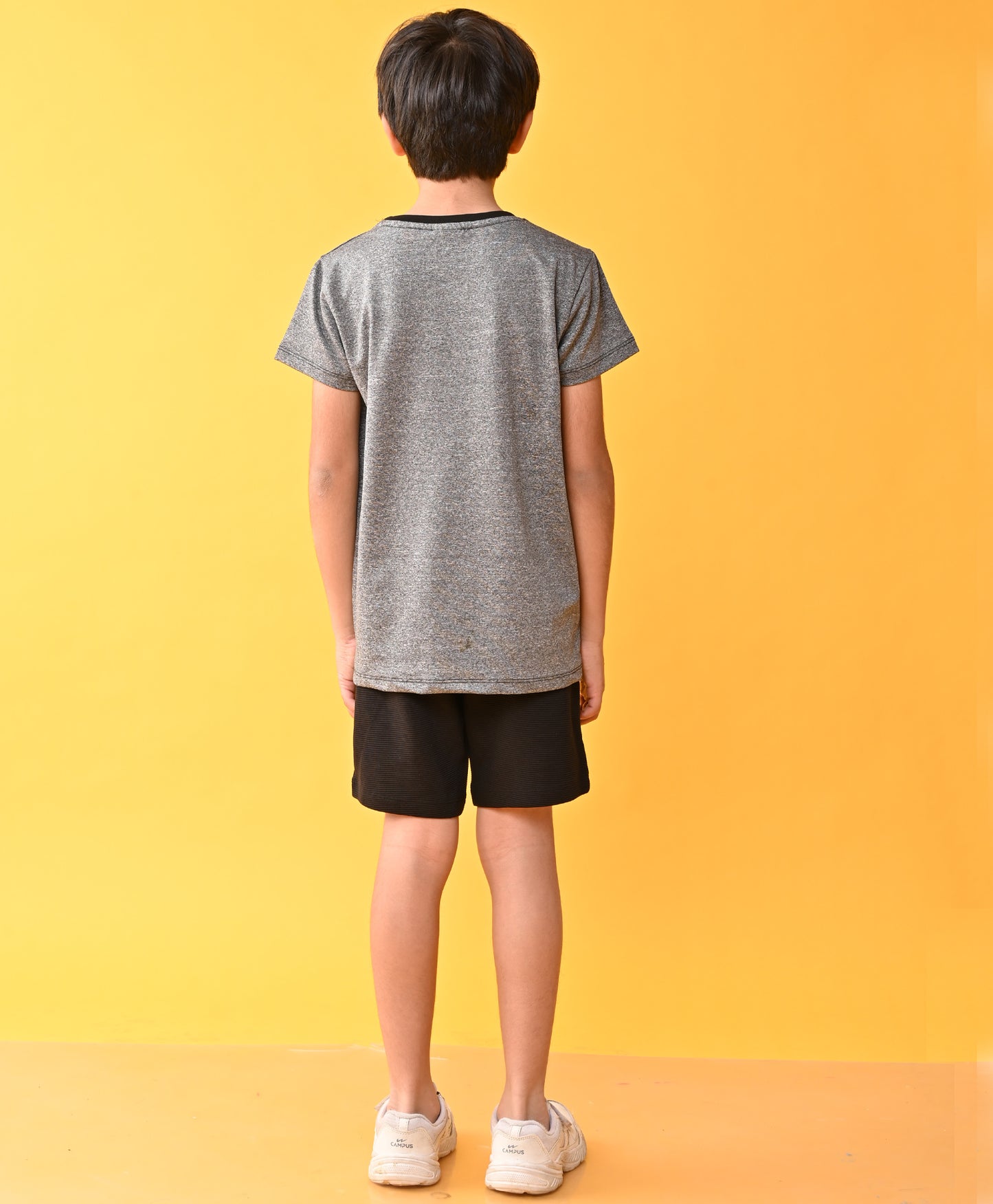 COOL PLANS BLACK MELANGE SPORTY BLACK STRIPED SHORTS SET - BLACK