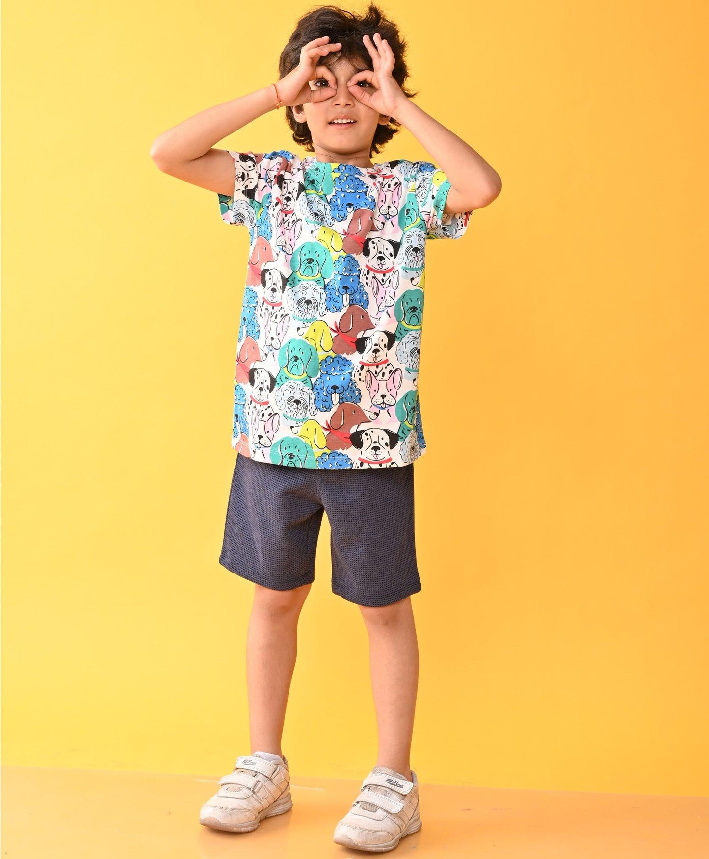 DOGS BLUE CHECK SHORTS SET - WHITE/BLUE