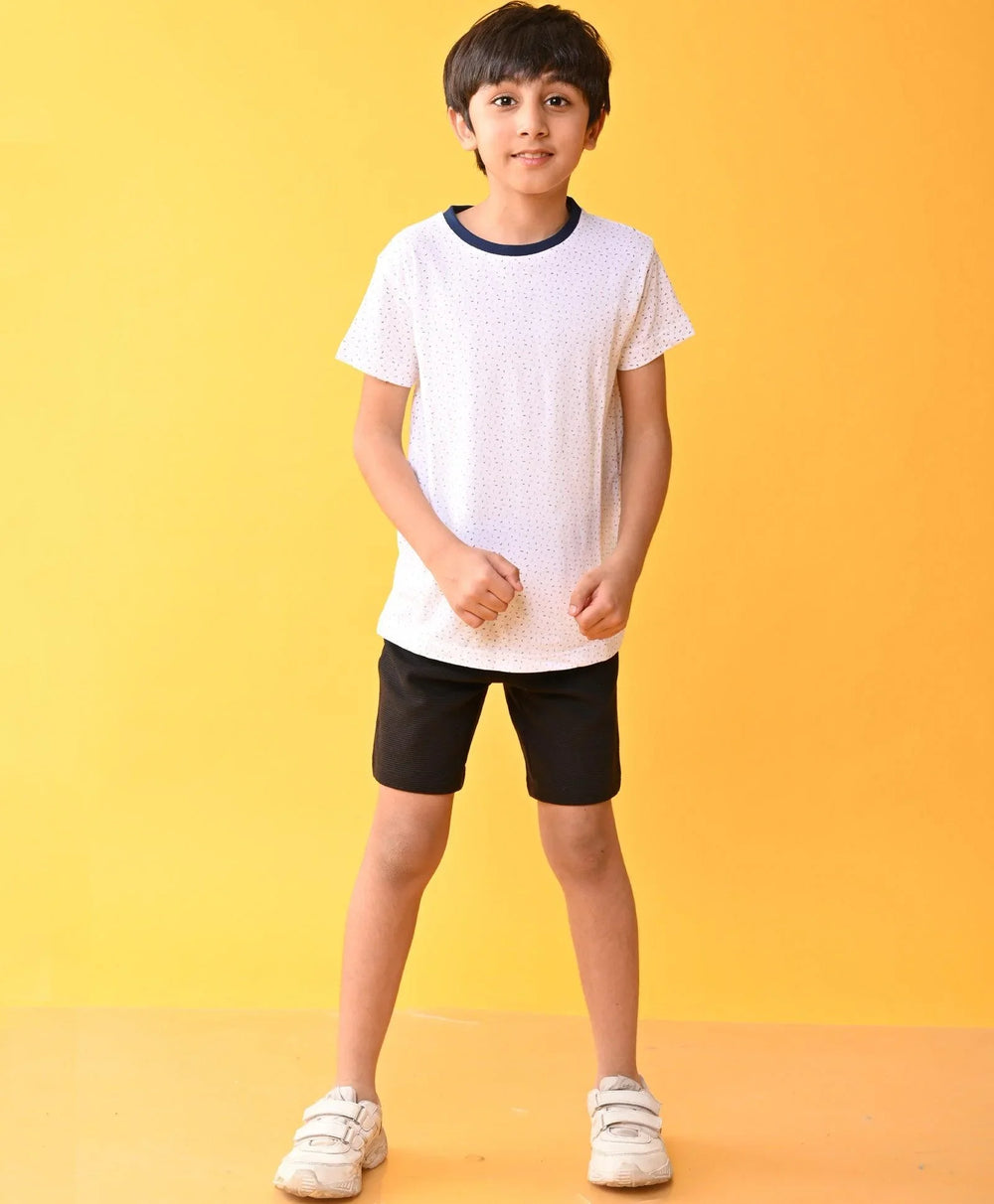 DOTTED WHITE BLACK STRIPED SHORTS SET - WHITE/BLACK - Anthrilo 