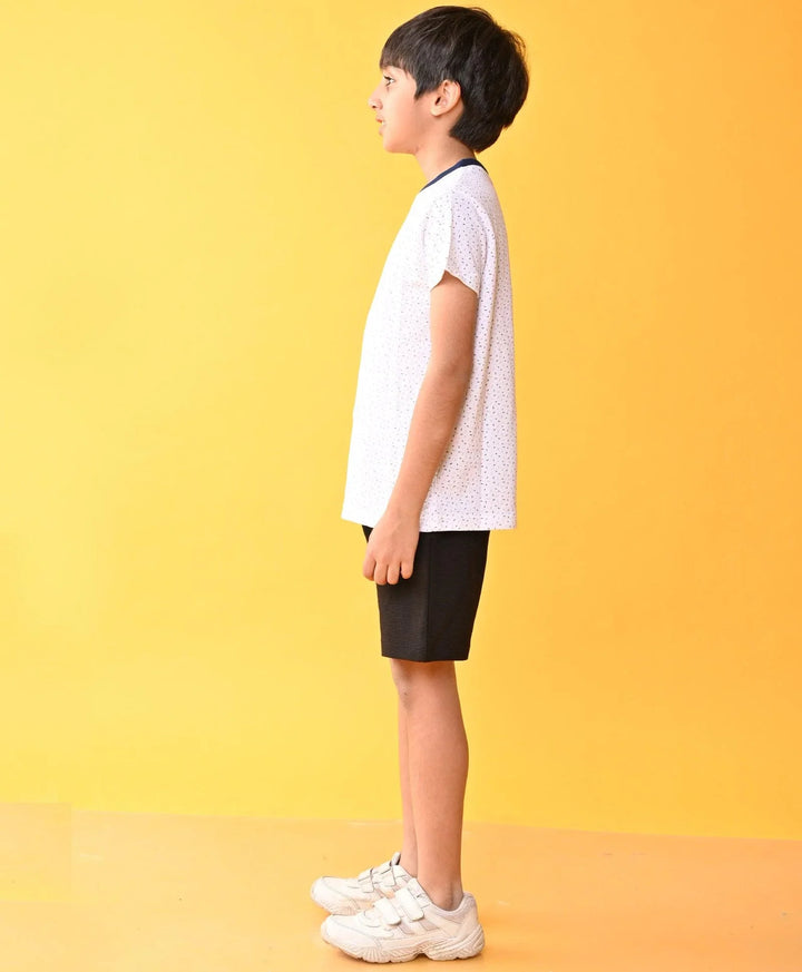 DOTTED WHITE BLACK STRIPED SHORTS SET - WHITE/BLACK - Anthrilo 