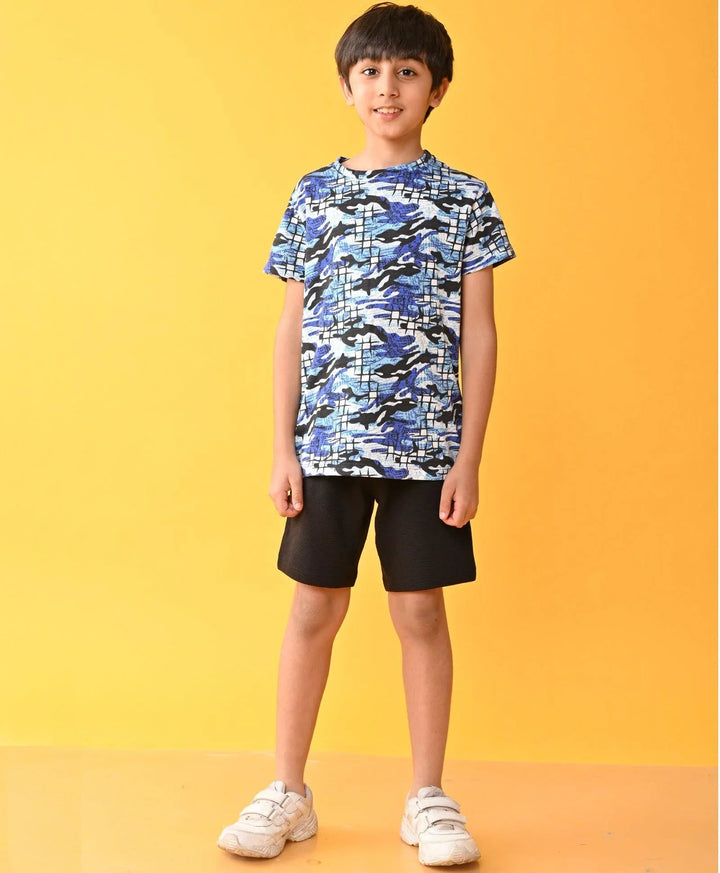 GRAFITTI CAMO BLACK STRIPED SHORTS SET - WHITE/BLACK - Anthrilo 