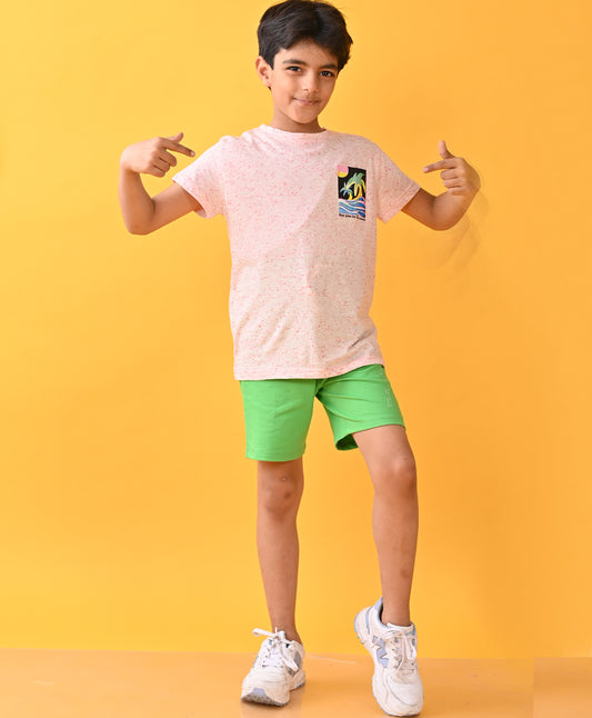 SEE YOU IN OCEAN PINK GREEN SHORTS SET -PINK/GREEN