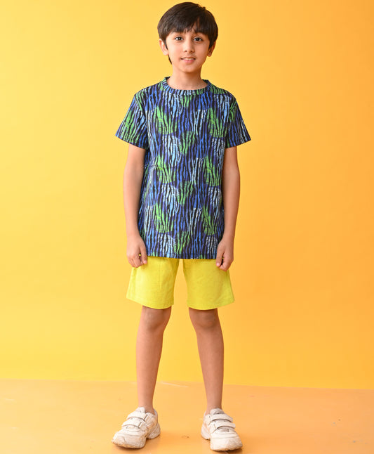 TROPICAL STRIPED LIME GREEN SHORTS SET - BLUE/LIME