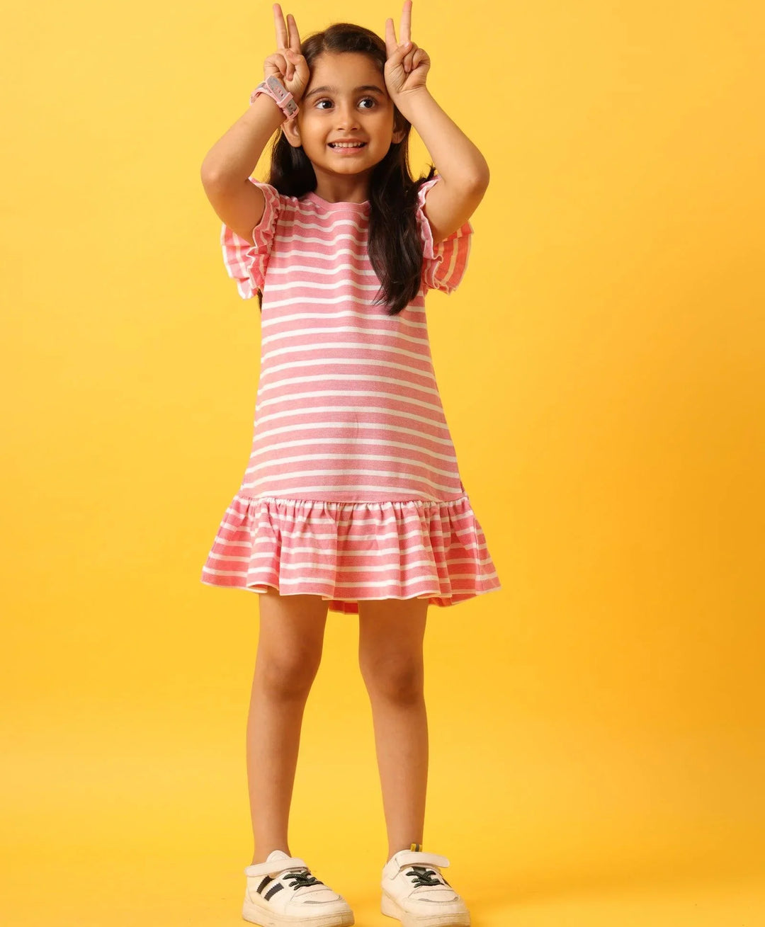 RED WHITE STRIPED RUFFLE DRESS-RED - Anthrilo 