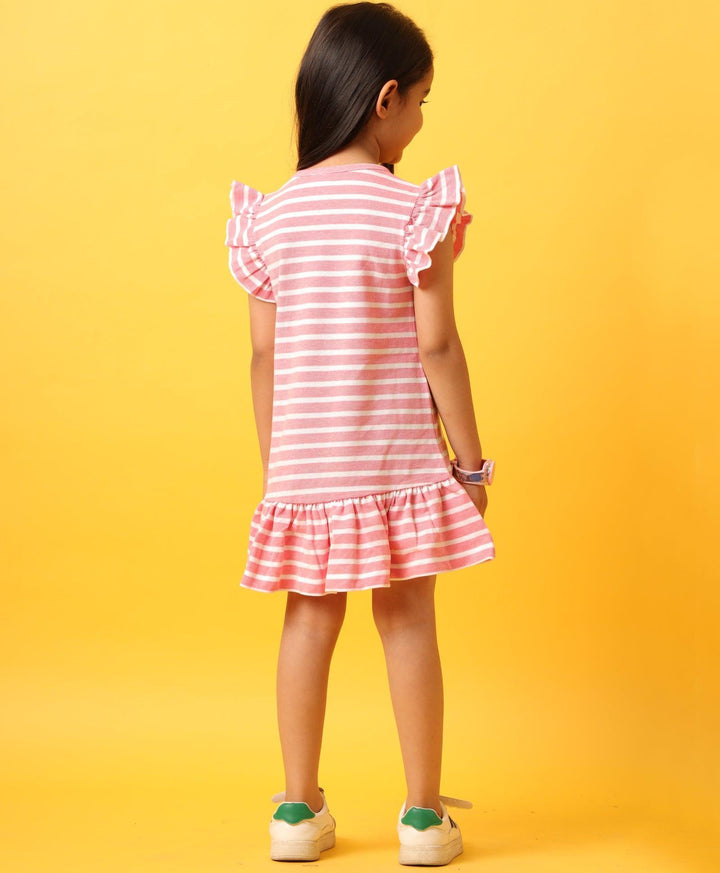 RED WHITE STRIPED RUFFLE DRESS-RED - Anthrilo 