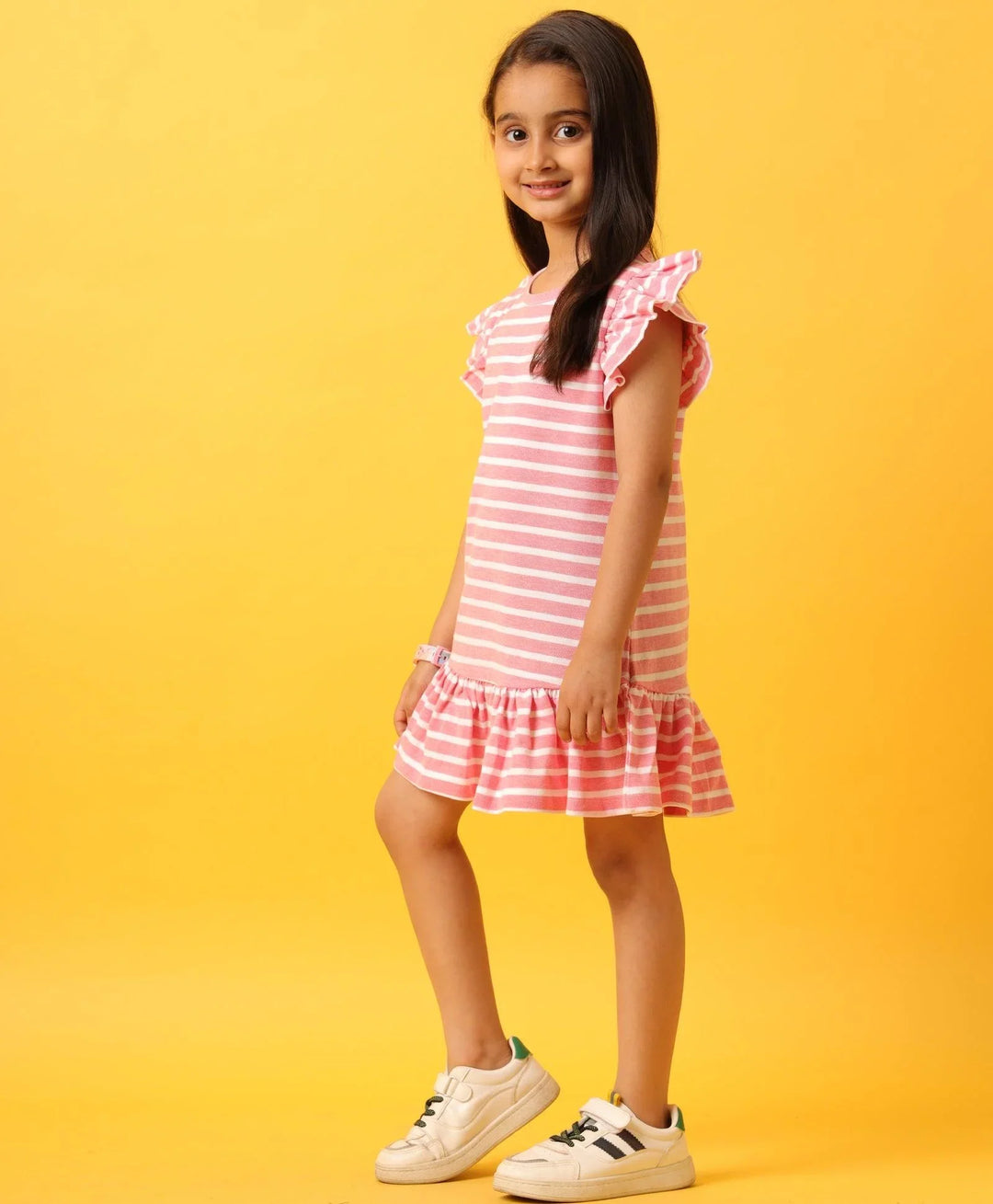 RED WHITE STRIPED RUFFLE DRESS-RED - Anthrilo 