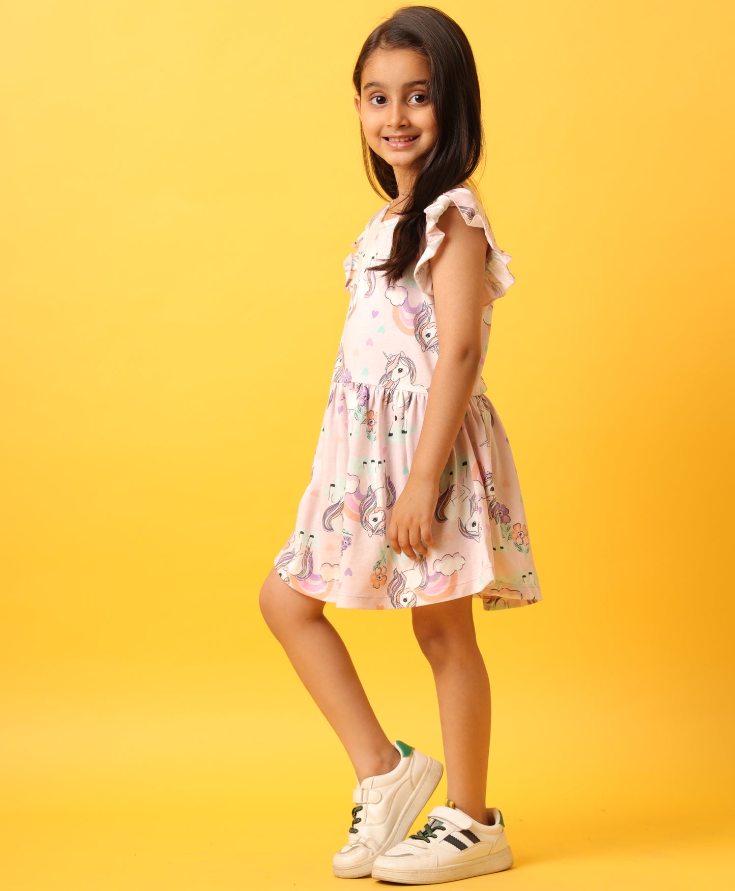 UNICORN HEART FRILL DRESS-PINK