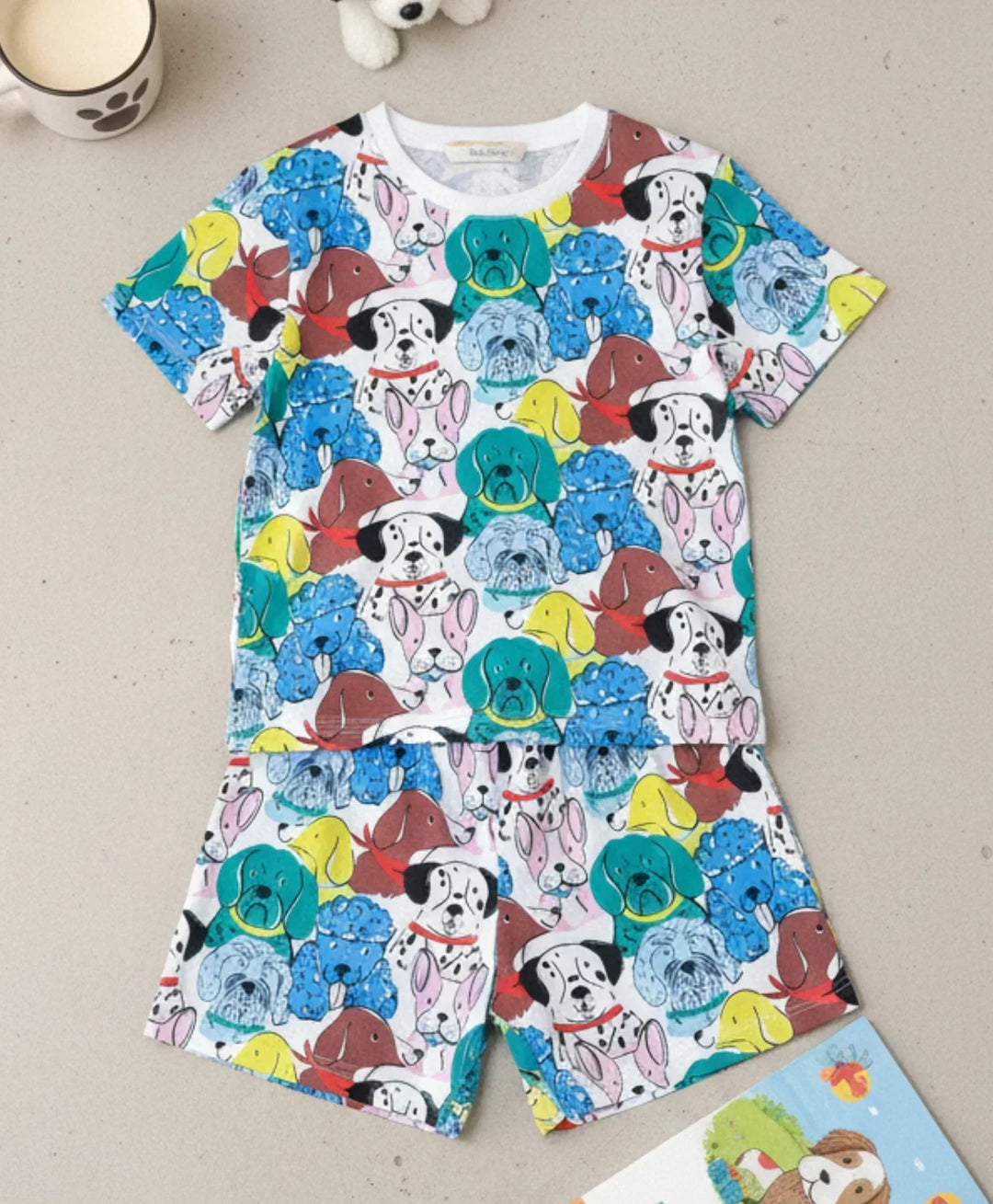 DOGS PRINT GIRLS SLEEPWEAR SHORT SET - WHITE - Anthrilo 
