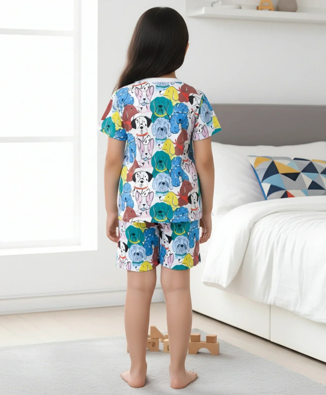 DOGS PRINT GIRLS SLEEPWEAR SHORT SET - WHITE - Anthrilo 