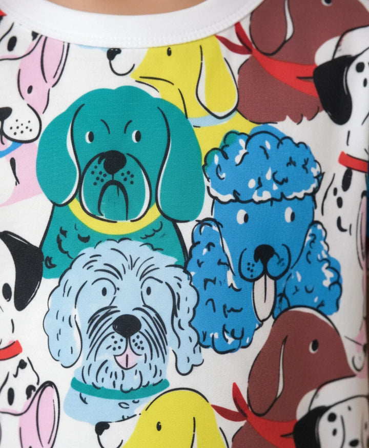 DOGS PRINT GIRLS SLEEPWEAR SHORT SET - WHITE - Anthrilo 