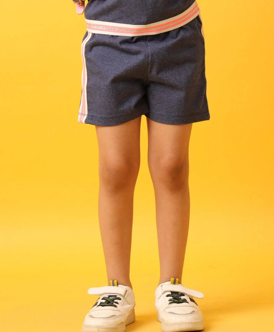 BLUE MELANGE SIDE TAPE GIRLS SHORTS - BLUE - Anthrilo 