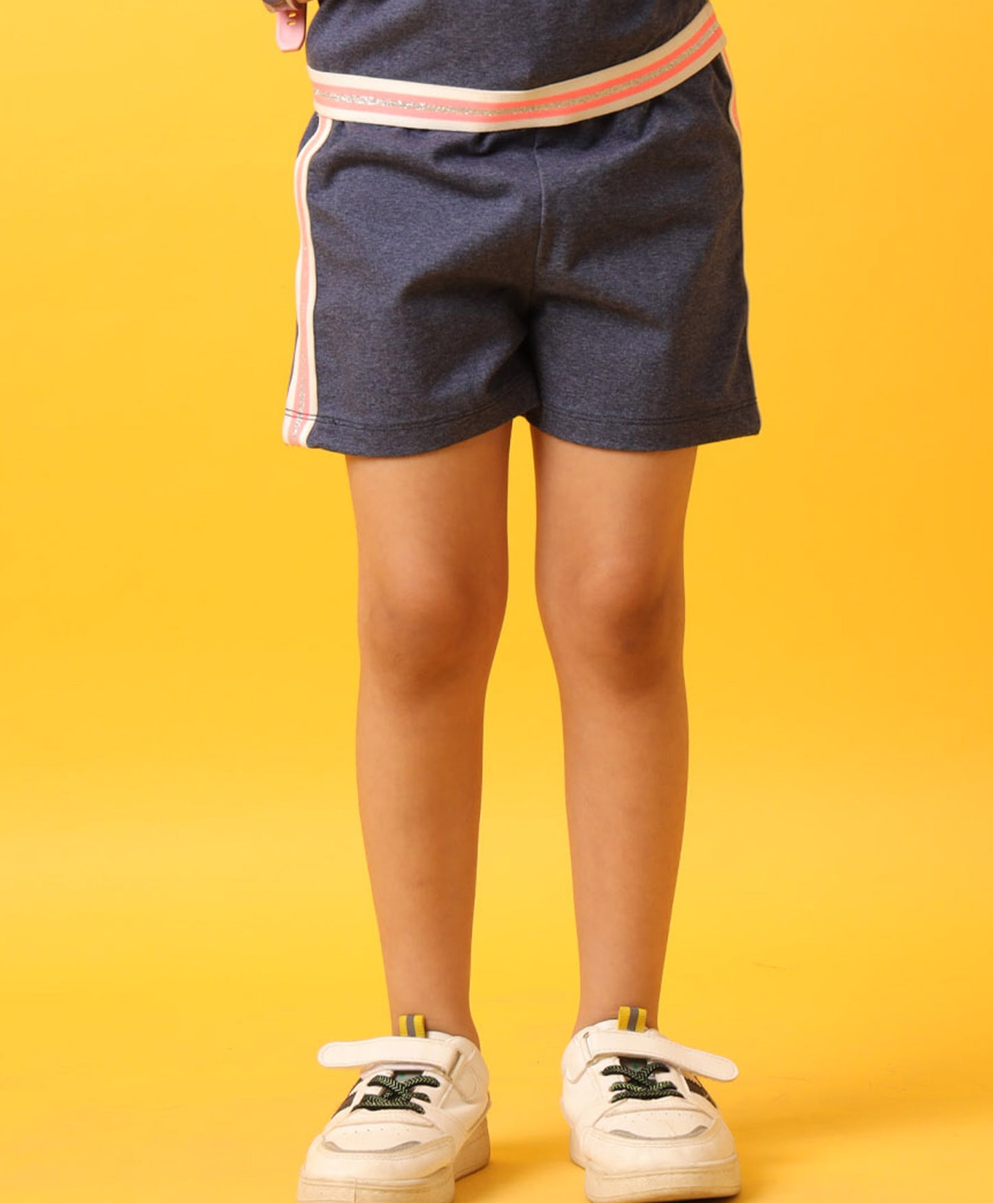 BLUE MELANGE SIDE TAPE GIRLS SHORTS - BLUE