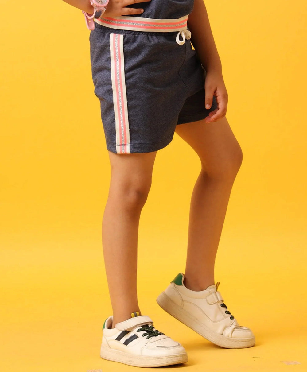 BLUE MELANGE SIDE TAPE GIRLS SHORTS - BLUE - Anthrilo 