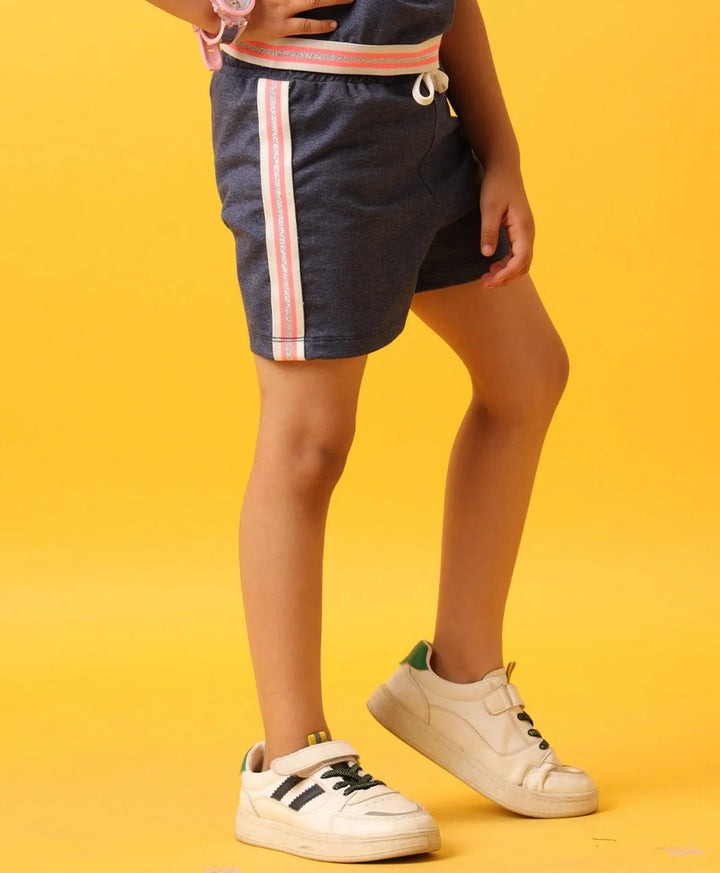 BLUE MELANGE SIDE TAPE GIRLS SHORTS - BLUE - Anthrilo 