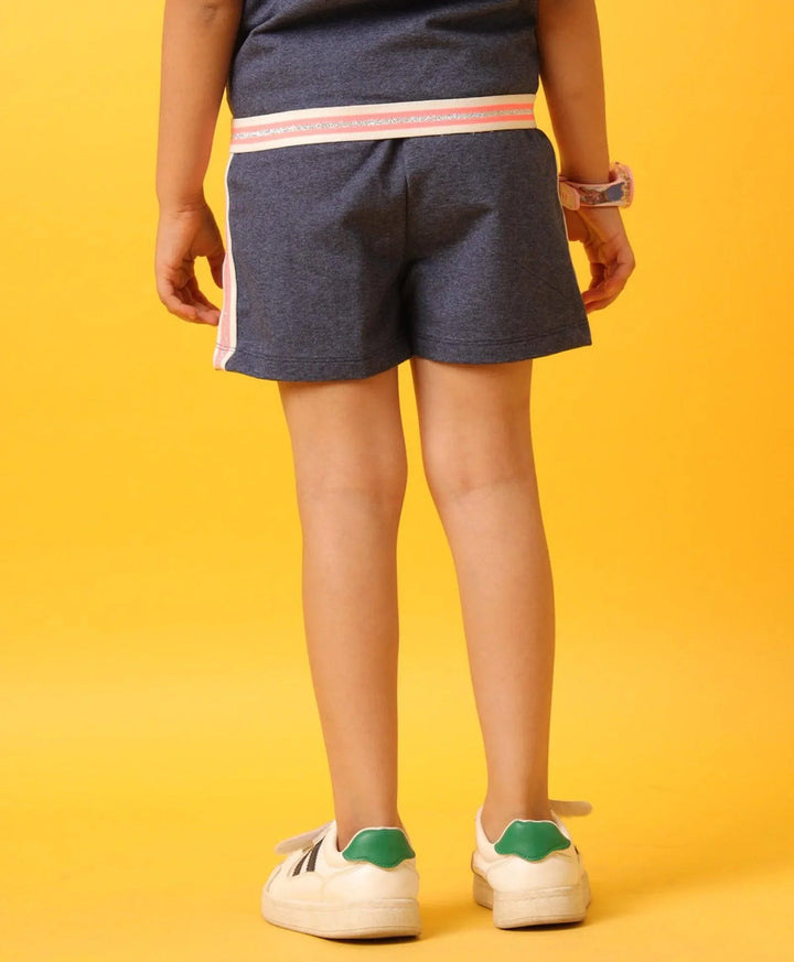 BLUE MELANGE SIDE TAPE GIRLS SHORTS - BLUE - Anthrilo 