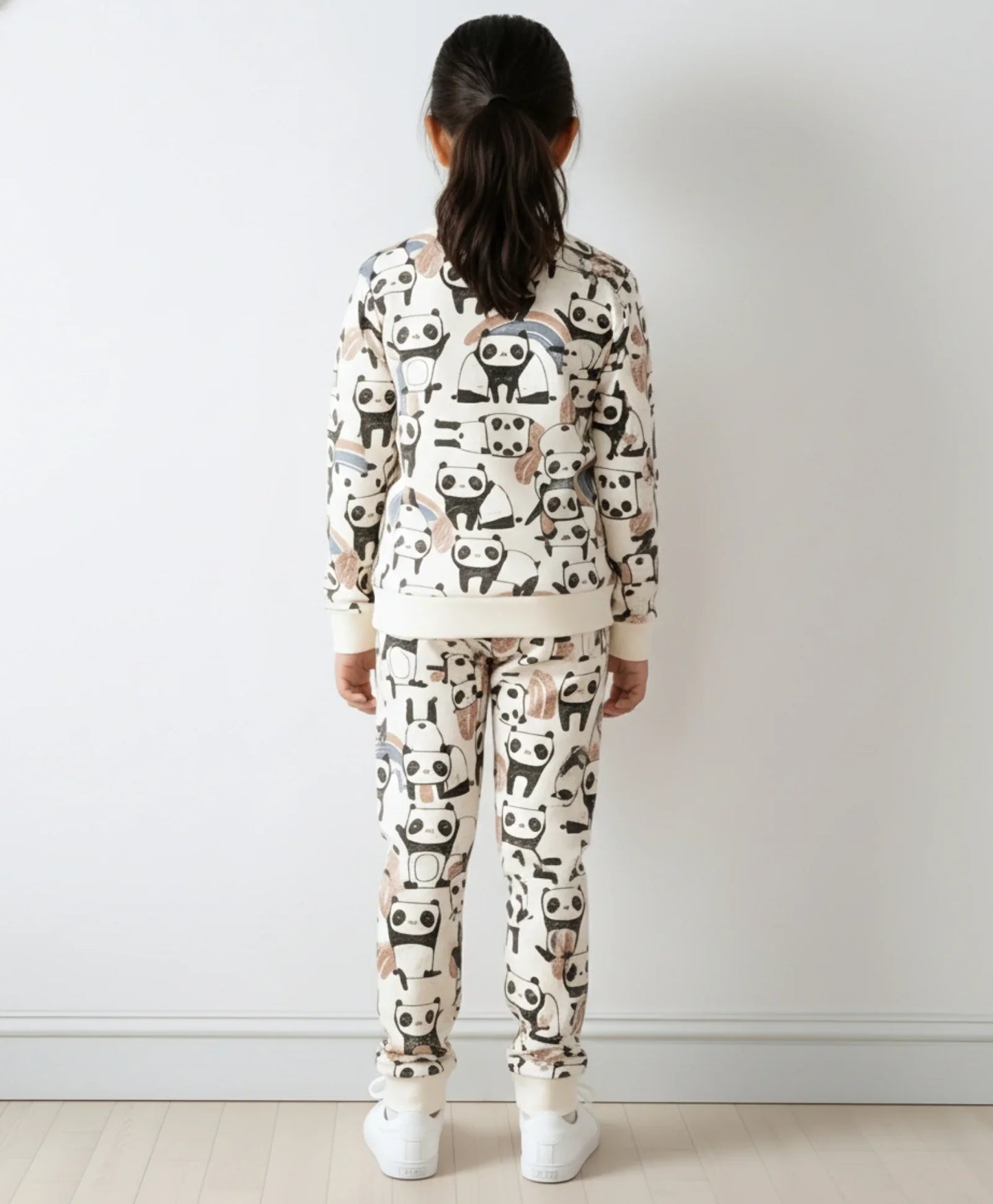 PANDA FLEECE GIRLS SWEATSHIRT JOGGER SET D - WHITE