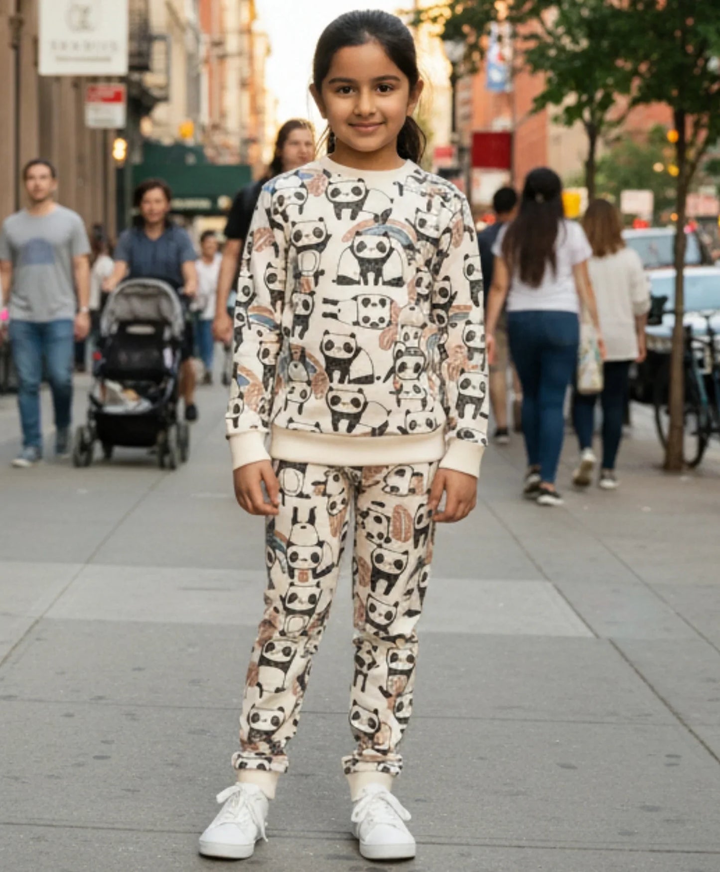 PANDA FLEECE GIRLS SWEATSHIRT JOGGER SET D - WHITE