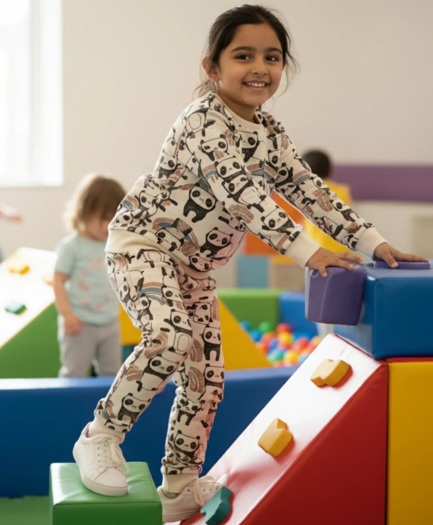 PANDA FLEECE GIRLS SWEATSHIRT JOGGER SET D - WHITE