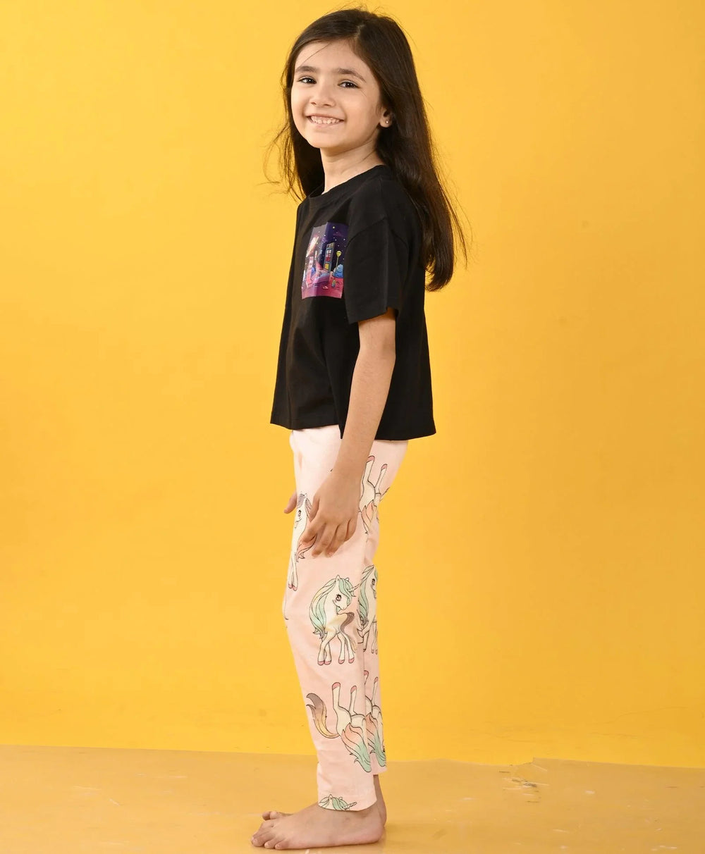 PLANET BLACK UNICORN STAR LEGGING SET - BLACK/PINK - Anthrilo 