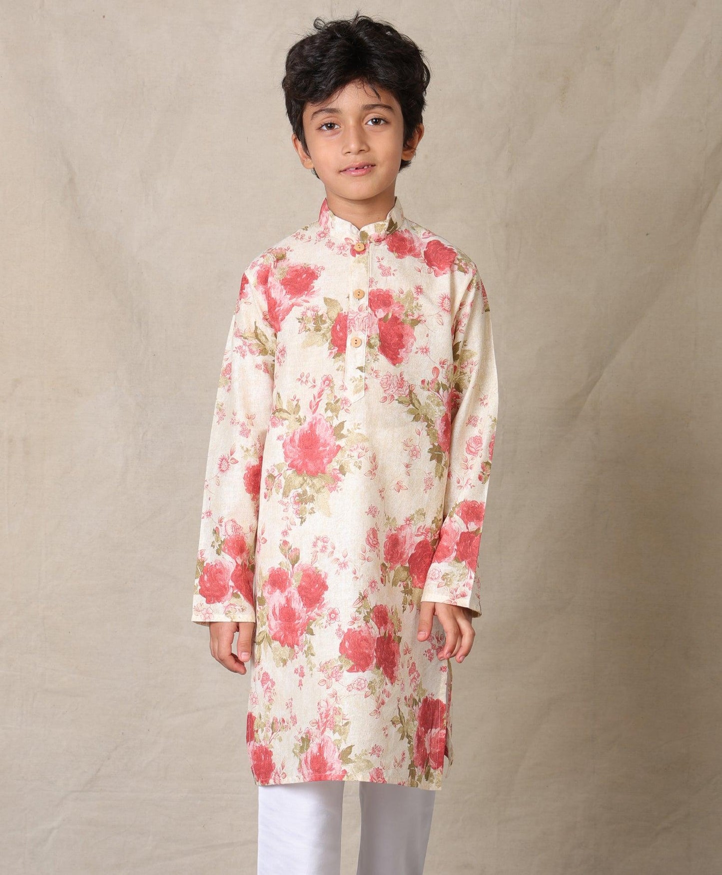BEIGE FESTIVE PRINTED PURE COTTON KURTA - BEIGE