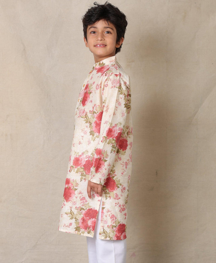 BEIGE FESTIVE PRINTED PURE COTTON KURTA - BEIGE