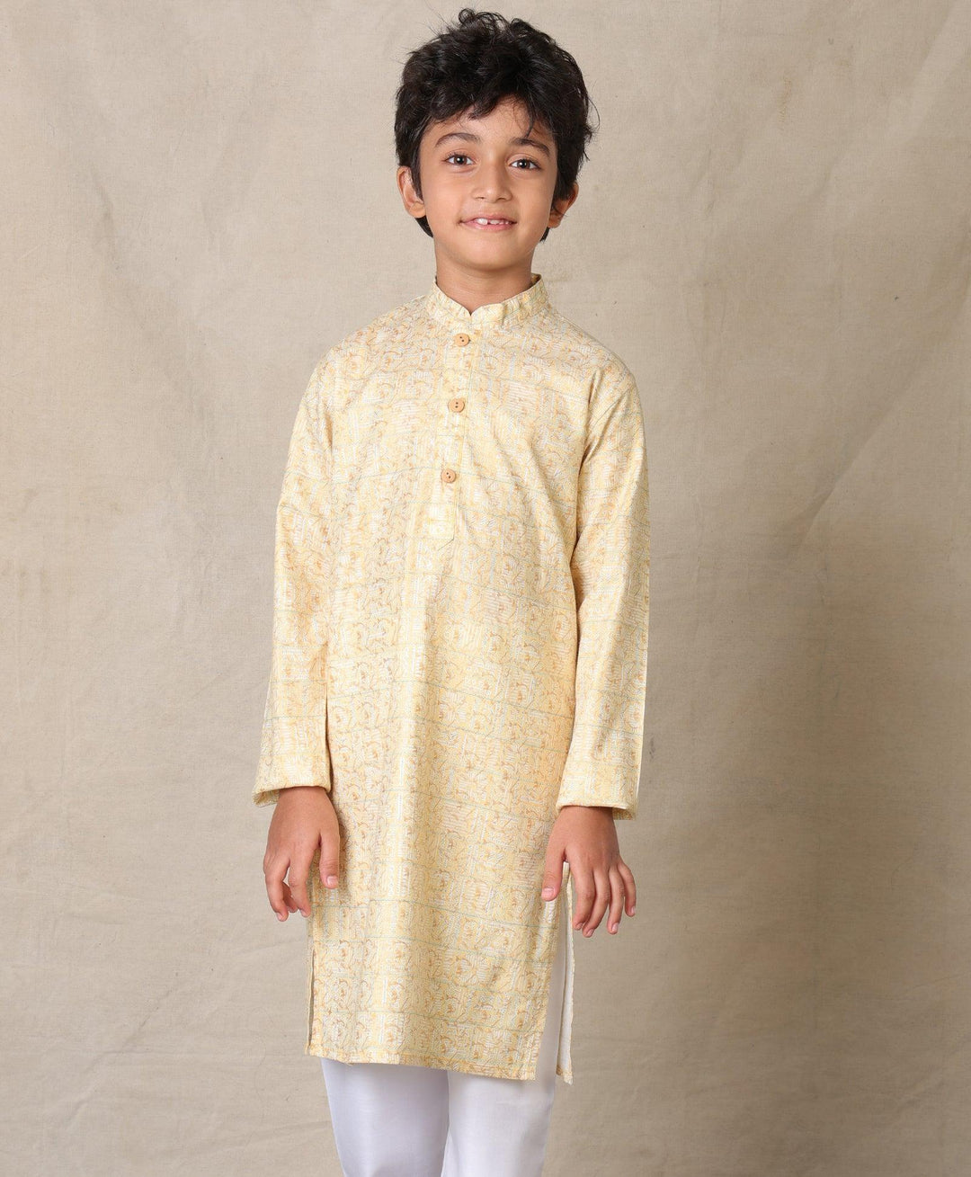 YELLOW FESTIVE PRINTED PURE COTTON KURTA - YELLOW