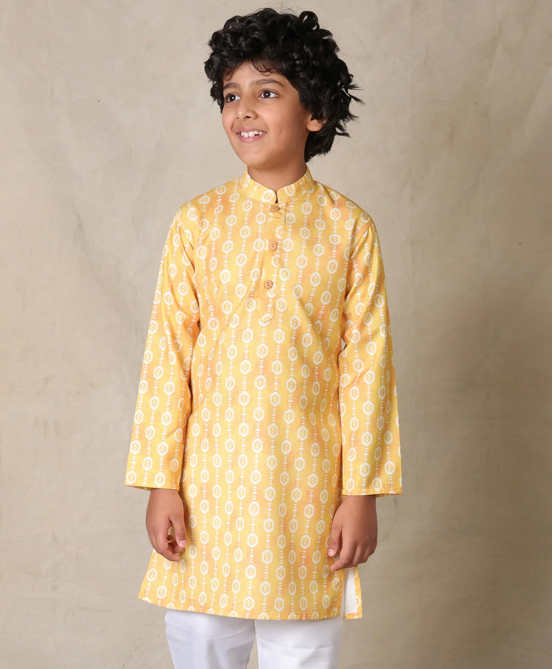 YELLOW PRINTED PURE COTTON KURTA - YELLOW