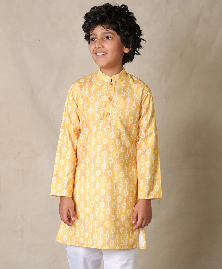 YELLOW PRINTED PURE COTTON KURTA - YELLOW