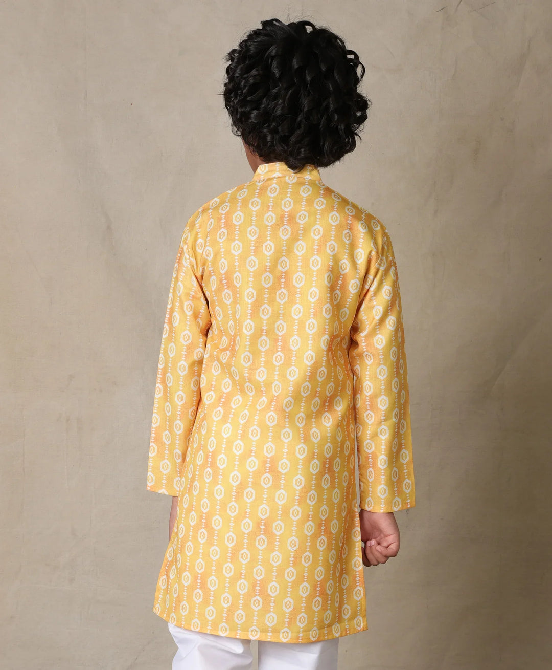 YELLOW PRINTED PURE COTTON KURTA - YELLOW