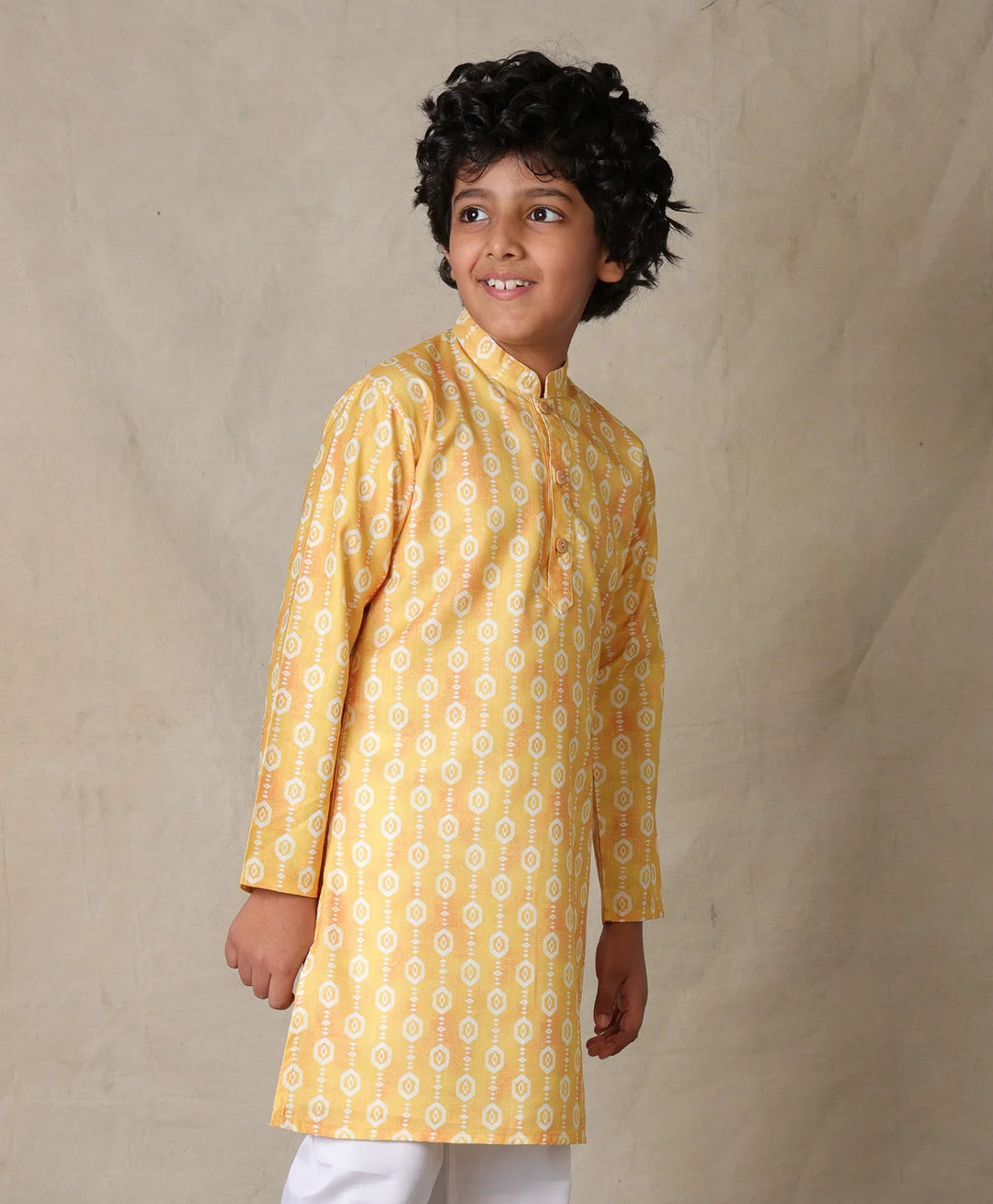 YELLOW PRINTED PURE COTTON KURTA - YELLOW
