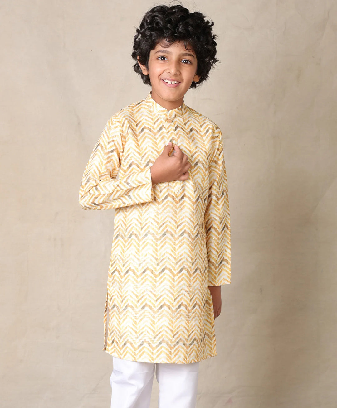 YELLOW PRINTED THREAD EMBROIDERED PURE COTTON KURTA - YELLOW