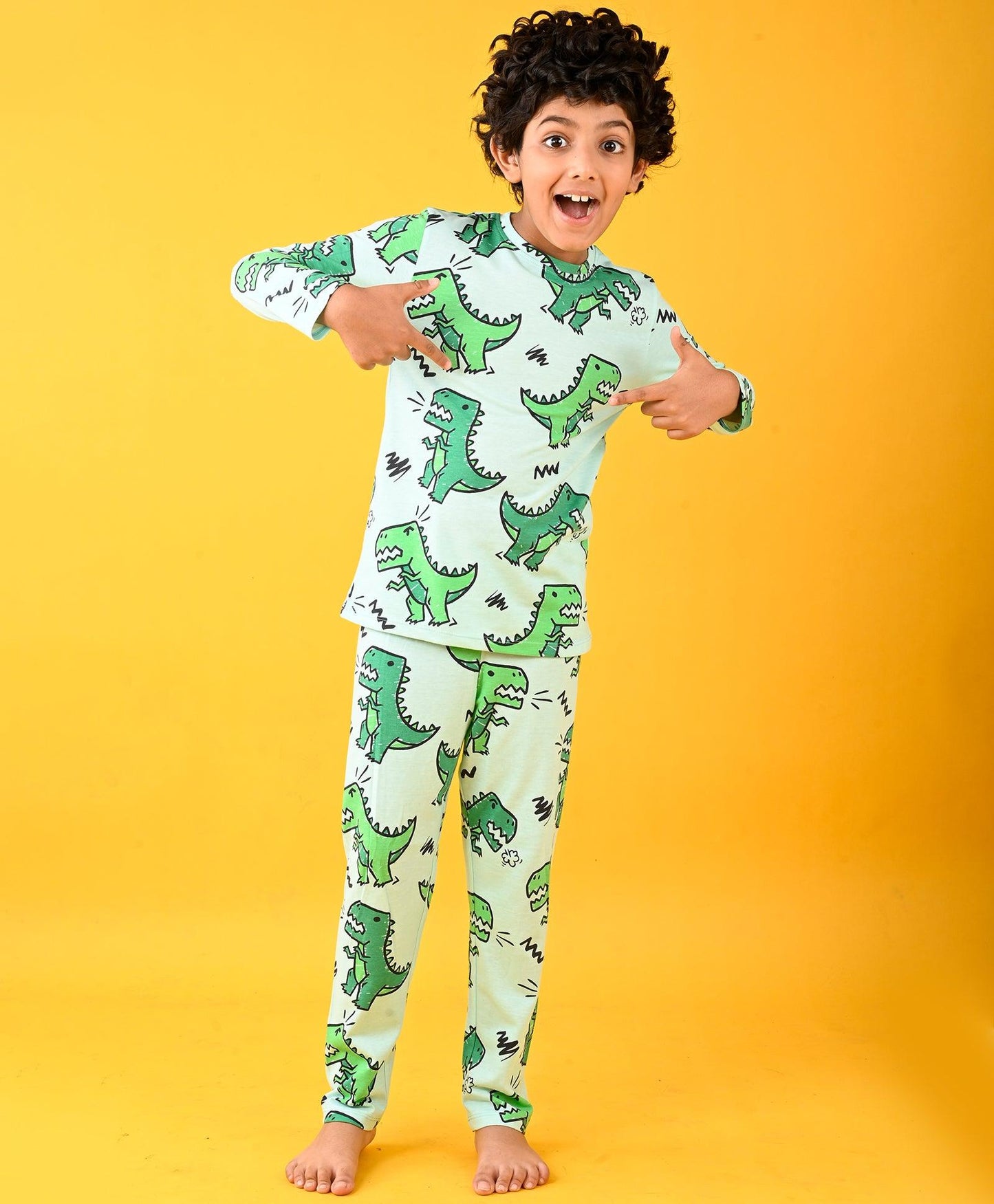 AQUA DINOSAUR LONG SLEEVES PYJAMA SET - AQUA - Anthrilo 