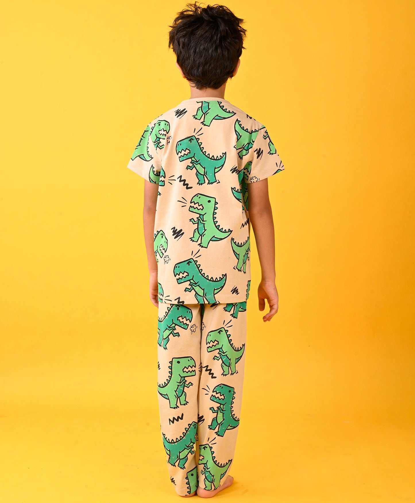 BIG DINOSAUR BEIGE SHORT SLEEVES PYJAMA SET - BEIGE