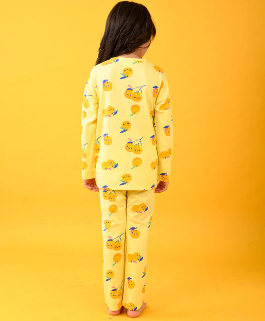 CHERRY YELLOW LONG SLEEVE PYJAMA SET - YELLOW