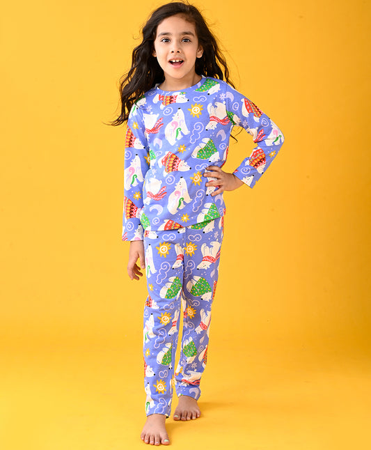 POLAR BEAR GIRLS LONG SLEEVE PYJAMA SET - BLUE