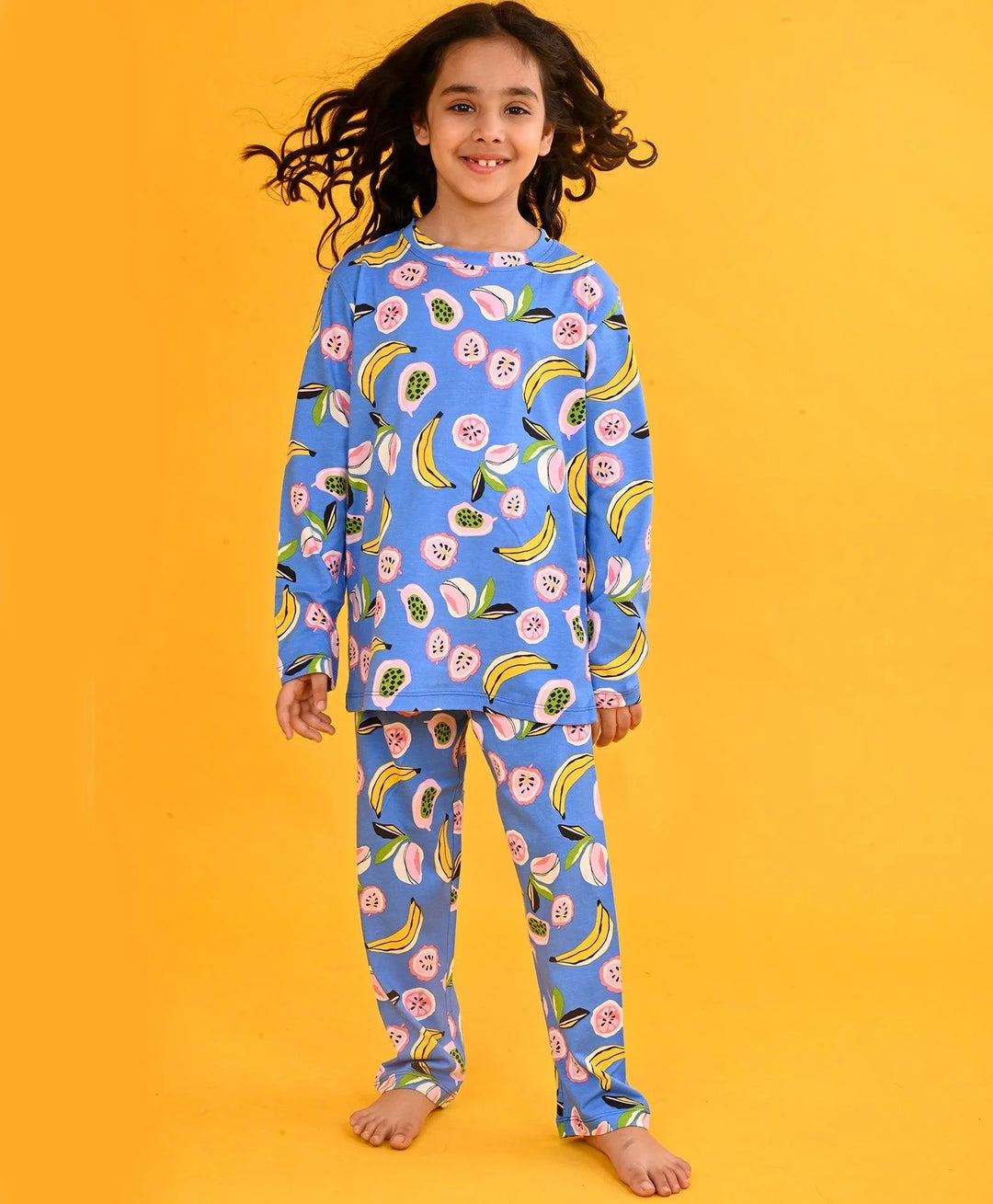 BANANA BERRY LONG SLEEVES GIRLS PYJAMA SET - BLUE - Anthrilo 