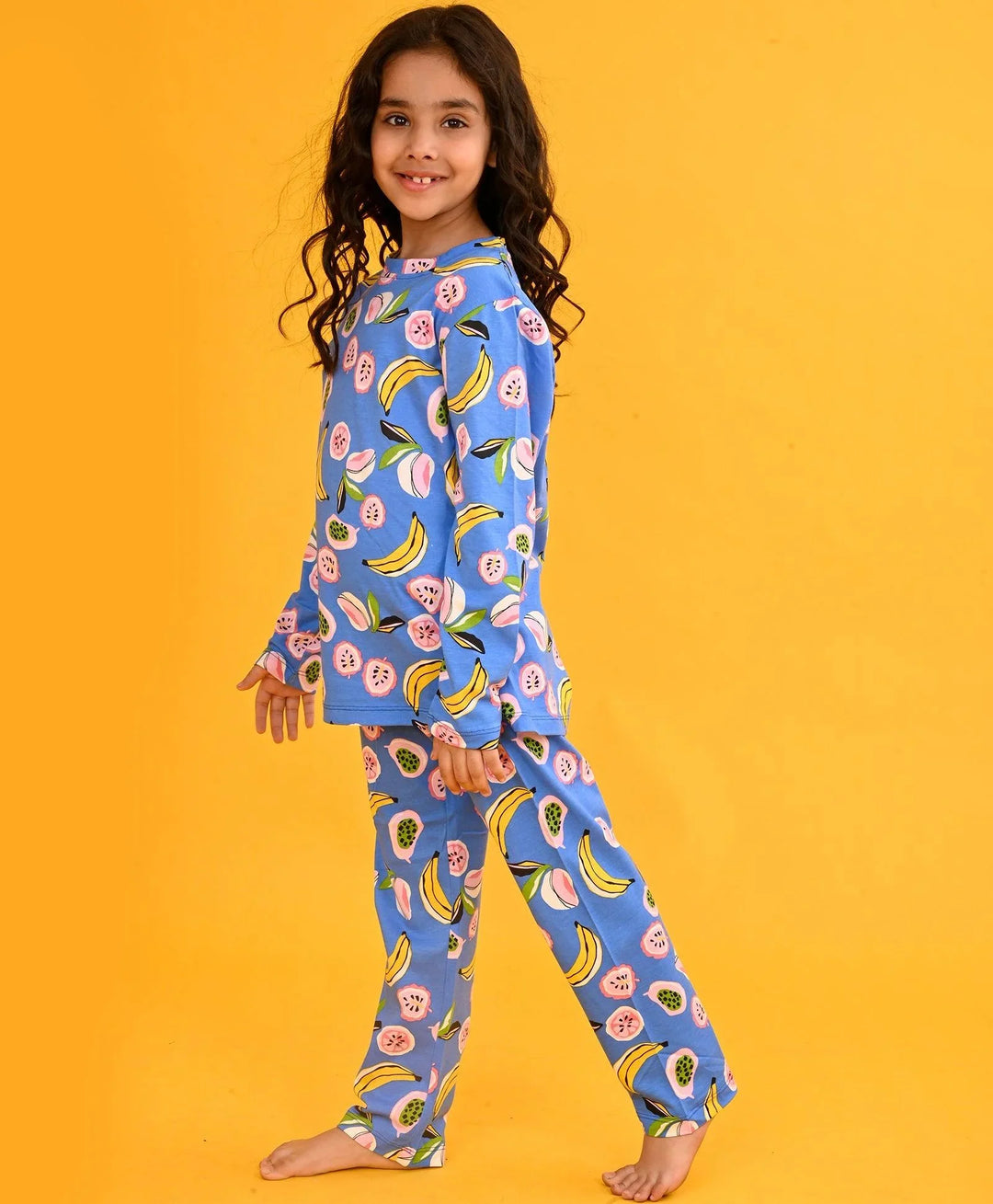 BANANA BERRY LONG SLEEVES GIRLS PYJAMA SET - BLUE - Anthrilo 