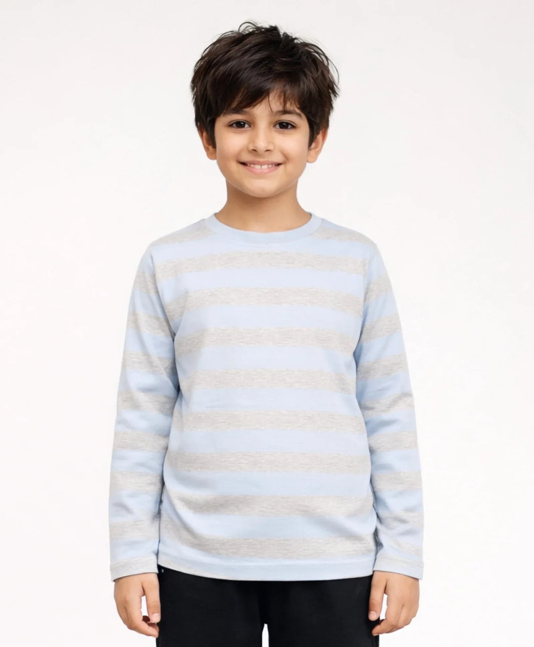 SKY MELANGE STRIPED LONG SLEEVE T-SHIRT- SKY MELANGE - Anthrilo 