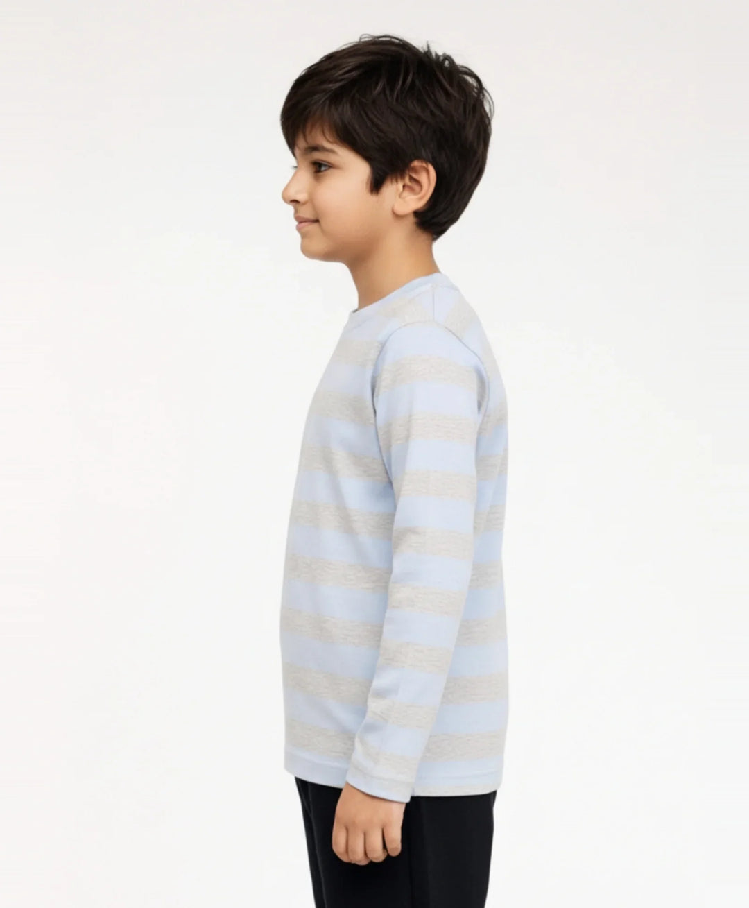 SKY MELANGE STRIPED LONG SLEEVE T-SHIRT- SKY MELANGE - Anthrilo 