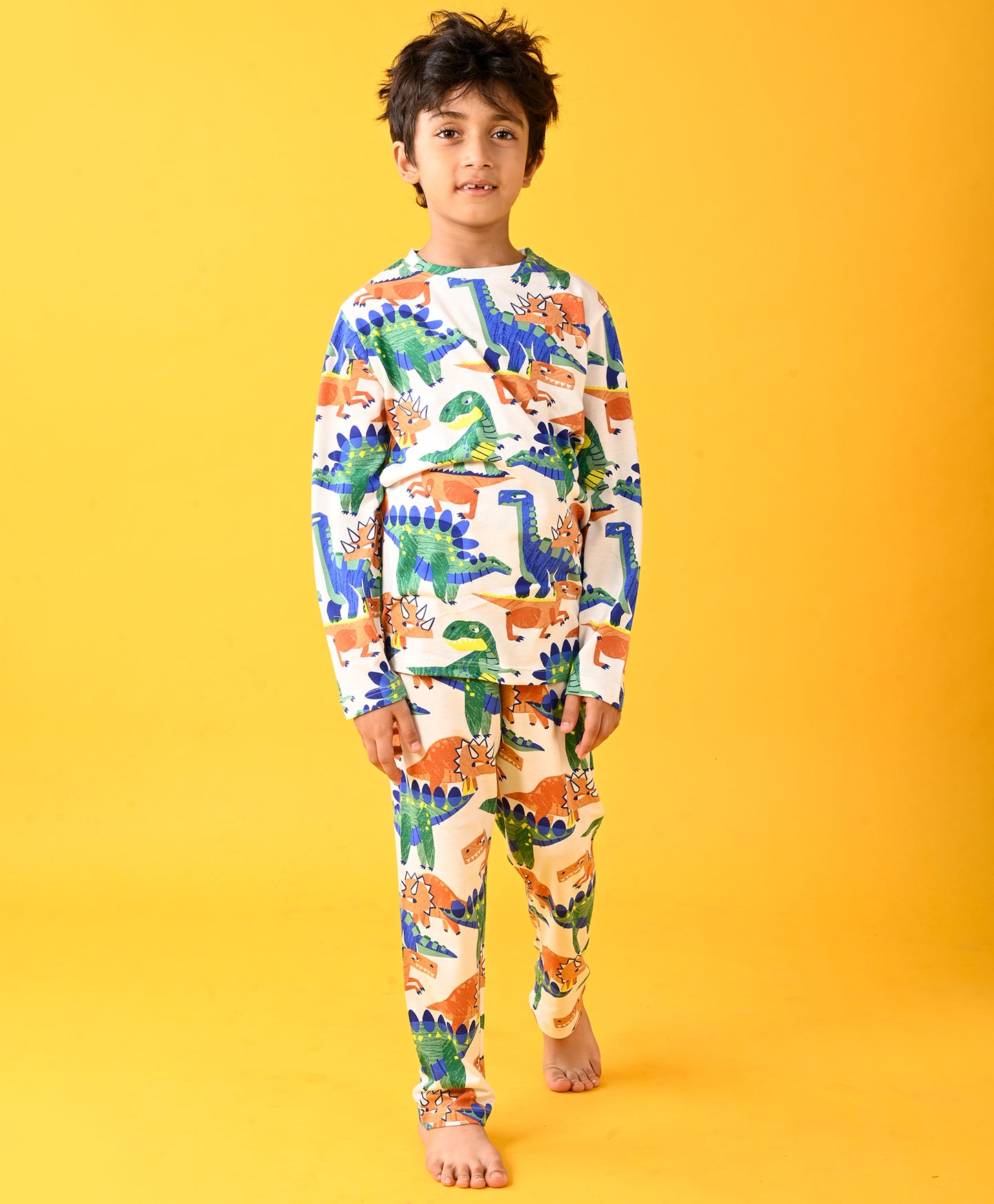 TRI DINOSAUR LONG SLEEVE PYJAMA SET - WHITE