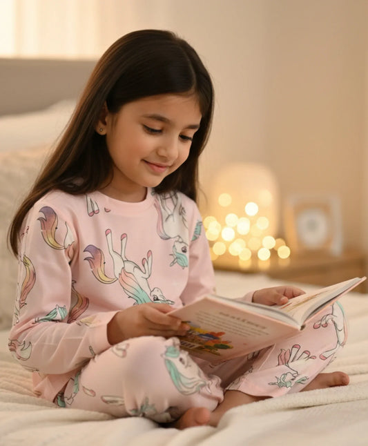 UNICORN STAR FUN LONG SLEEVE PYJAMA SET  - PINK