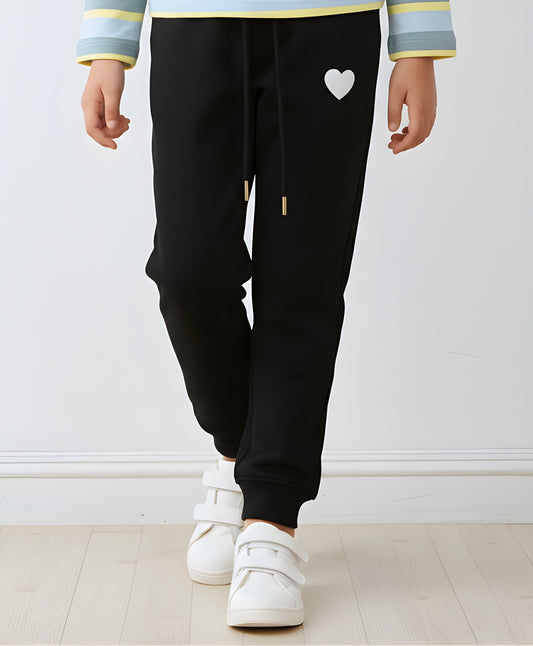 BLACK HEART WARM FLEECE GIRLS JOGGER - BLACK