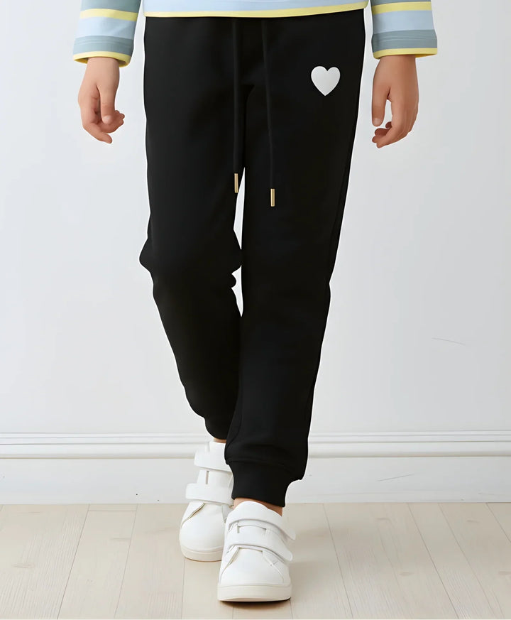 BLACK HEART WARM FLEECE GIRLS JOGGER - BLACK - Anthrilo 