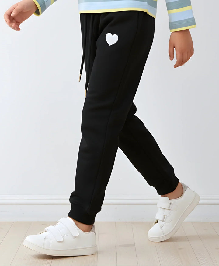 BLACK HEART WARM FLEECE GIRLS JOGGER - BLACK - Anthrilo 