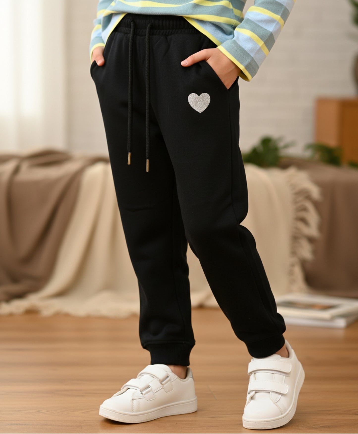 BLACK HEART WARM FLEECE GIRLS JOGGER - BLACK