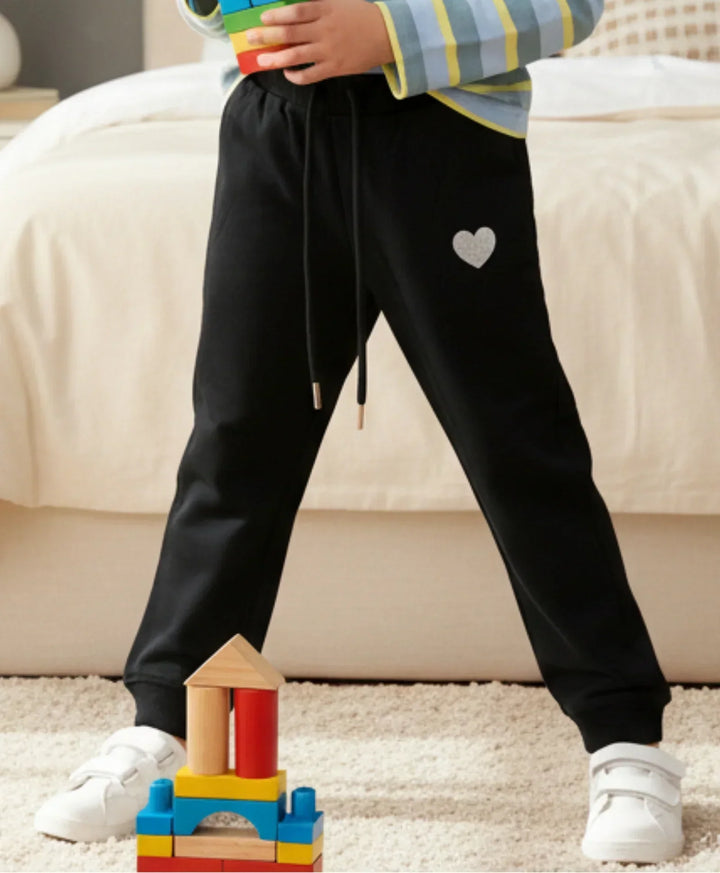 BLACK HEART WARM FLEECE GIRLS JOGGER - BLACK - Anthrilo 