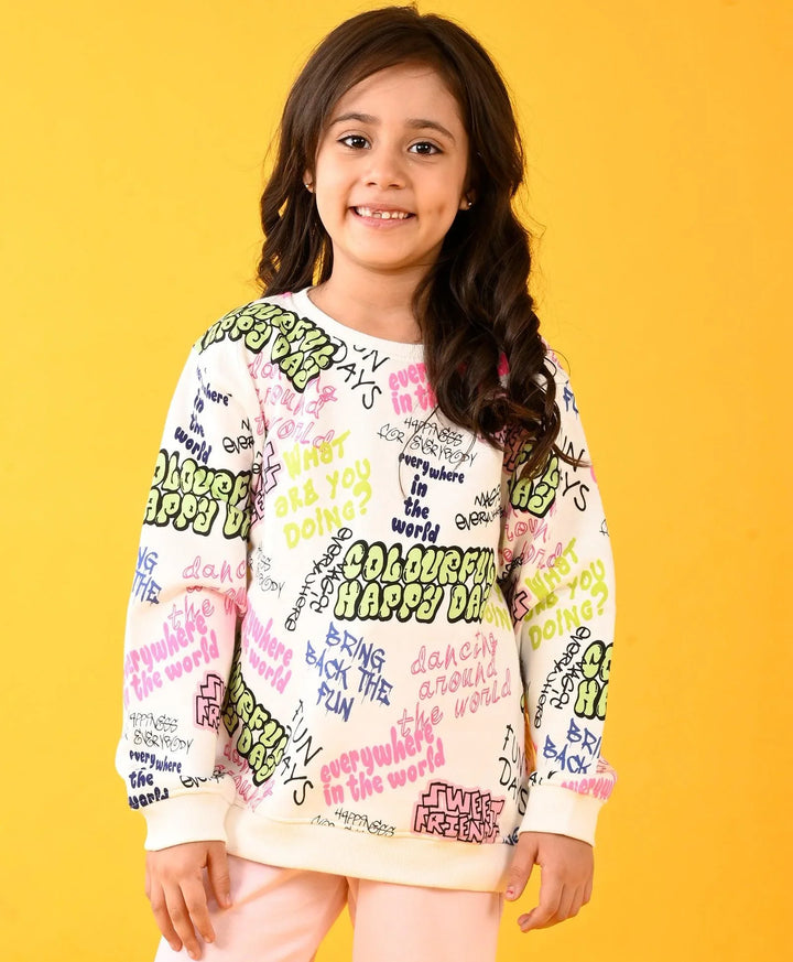 COLORFUL HAPPINESS FLEECE SWEATSHIRT - WHITE - Anthrilo 